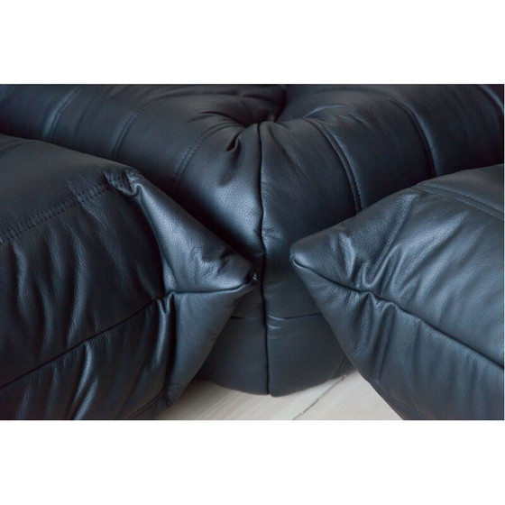 Image 1 of Ensemble salon vintage Togo en cuir noir par M. Ducaroy pour Ligne Roset, France 1970