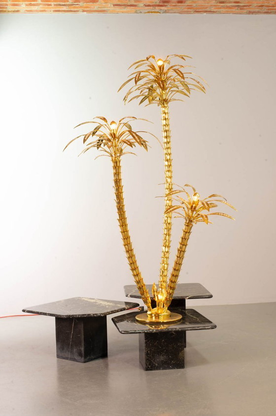 Image 1 of Italian Golden Palm Tree Floor Lamp with Three Sparkling Branches