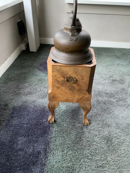 Antique Tea Stove with Kettle – decoratieve objecten, Metal, Wood