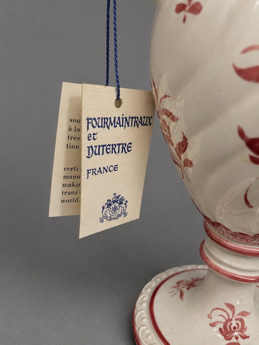 Große Fourmaintraux & Dutertre Desvres Fayence Vase – Handbemalt – Frankreich – 26 cm