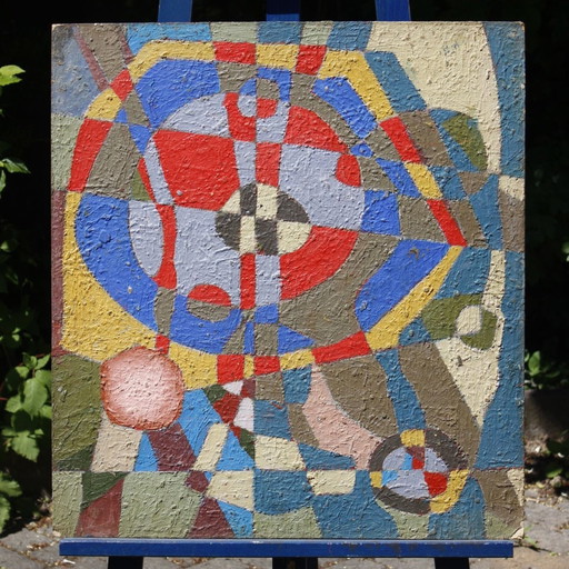 Jean Besnard (1922-2007) Oil on panel Geometric abstraction Op Art 1982