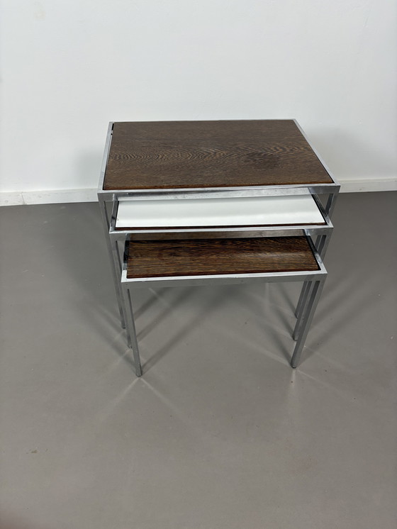 Image 1 of Set of 3 Sidetables Reversable top by Cees Braakman for pastoe jaren’60