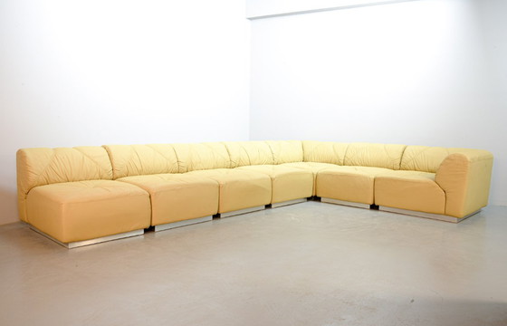 Image 1 of Distinguished Mid-Century Sandy Leather Domaine Modular Walter Knoll Sofa Designed by Bernd Münzebrock, 7 Elements. Germany, 70s