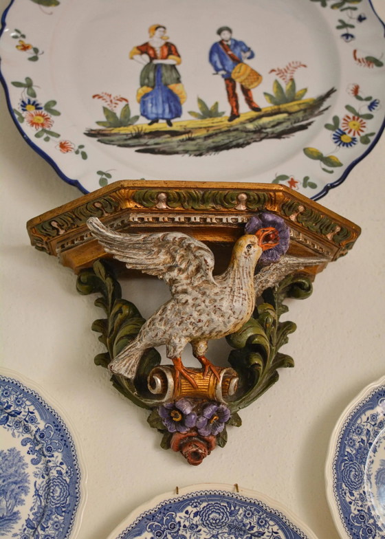 Antica console da parete italiana in legno intagliato, mensola a colomba, XIX secolo – Wood, Rococo (photo 2 of 5)