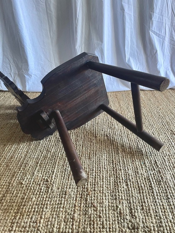 Image 1 of Vintage Brutalist Carved Tripod Stool