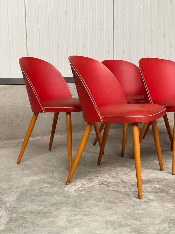 Image 1 of 6 Vintage 50's-60's RODE Skai eetkamerstoelen