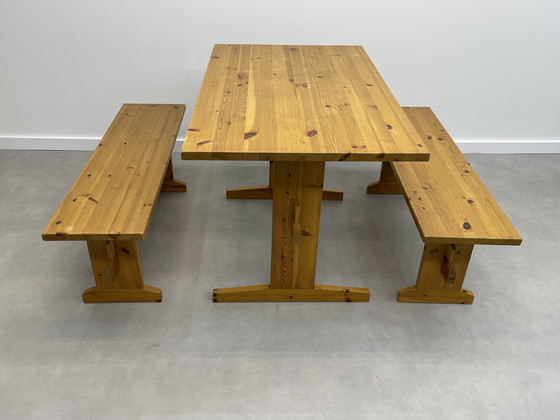 Image 1 of Vintage pine dining table with benches
