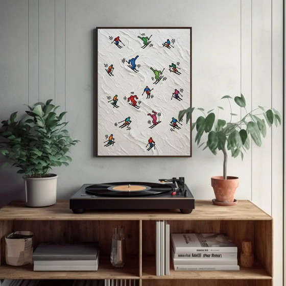 Schilderij met skiërs, veelkleurig, Schilderijen & Tekeningen, Papier, Meerdere kleuren, Modern (foto 4 van 6)