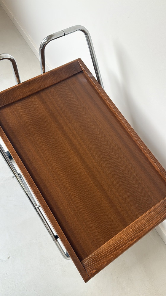 Image 1 of Vintage Mid Century stijl trolley / serveerwagen van chroom en hout