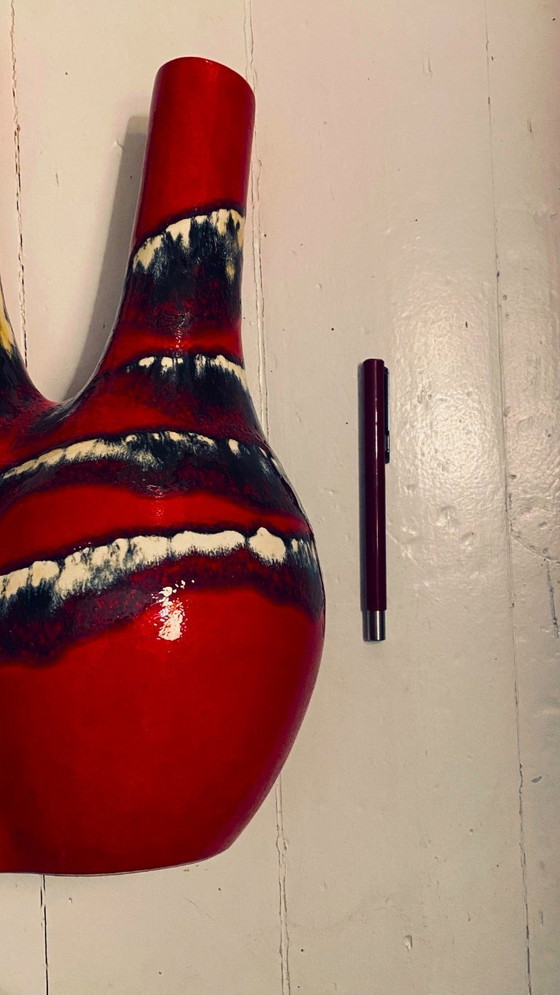 Image 1 of Vaso vintage di design della Germania Ovest – smalto rosso lava – ca. 1965–1975