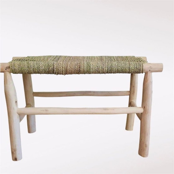 Image 1 of Panca marocchina intrecciata a mano – Stile rustico boho, palma naturale 100x40 cm