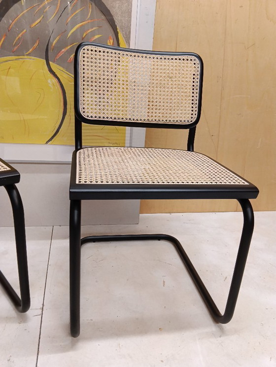 Image 1 of ALIVARMVSEVM 104. SET of 2 CESCA B32 Chairs (NEW) in Black Frame Limited Edition 