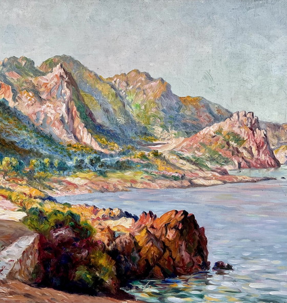 Gran óleo postimpresionista, La Corniche d’Or, Estérel, Firmado Rabier, Hacia 1920, Pinturas y dibujos, Madera (foto 5 de 13)