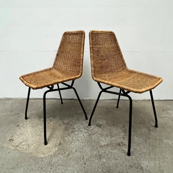 Image 1 of 7 chaises de salle à manger en rotin du milieu du siècle – Dirk van Sliedregt | Rohé