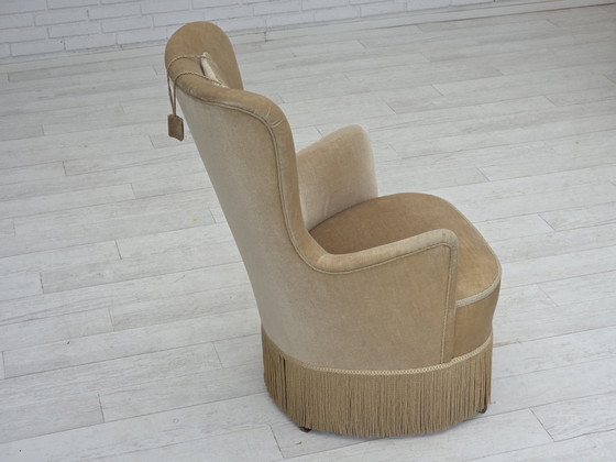 Image 1 of 1960er Jahre Dänischer Sessel in grün/braunem Möbelvelours, Originalzustand