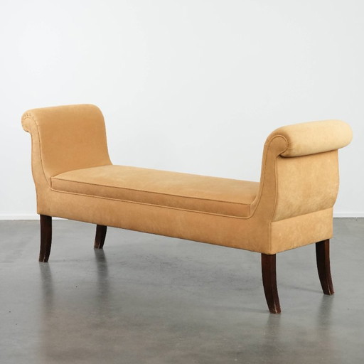 Banco/banco de ventana vintage de tela de color amarillo mostaza de finales del siglo XX