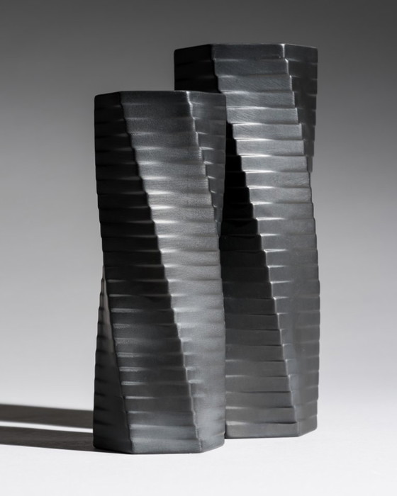 Image 1 of Vintage ROSENTHAL WERNER UHL Vase Duo Bisque Porcelaine Noire PISA 20 cm & 23 cm