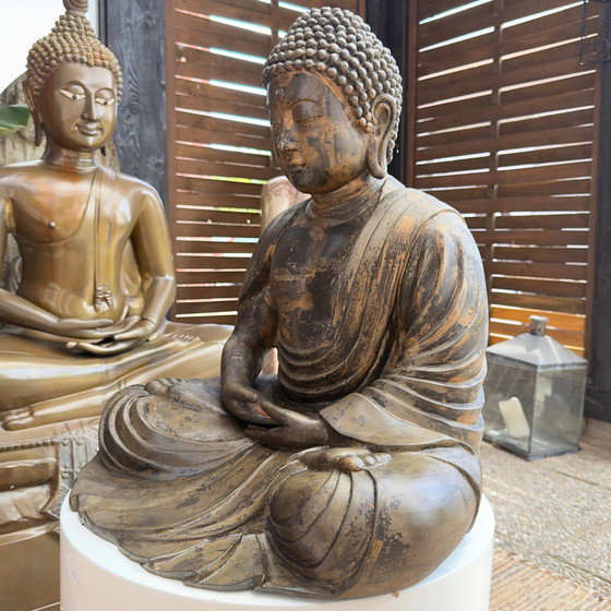 Buda japonés, c. 1900 (período Meiji o finales del siglo XIX / principios del XX), bronce con restos de (photo 8 of 11)