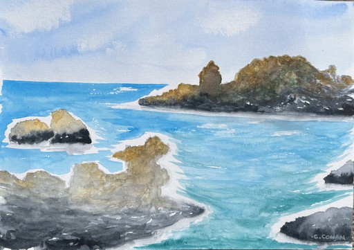 Watercolor seaside landscape