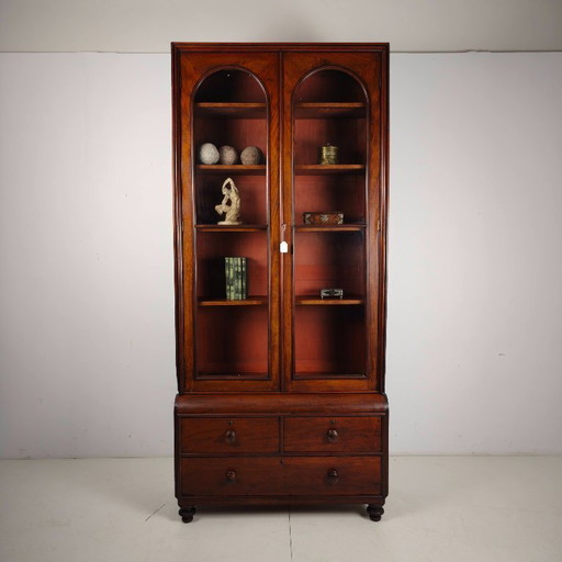 Englischer Vitrinenschrank aus dem späten 19. Jahrhundert mit Glastüren und Schubladen. – vitrinekasten, Wood