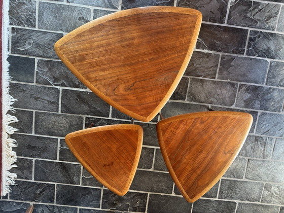 Image 1 of Poul Jensen Style 3 Nesting Tables & Coffee Table Teak Wood
