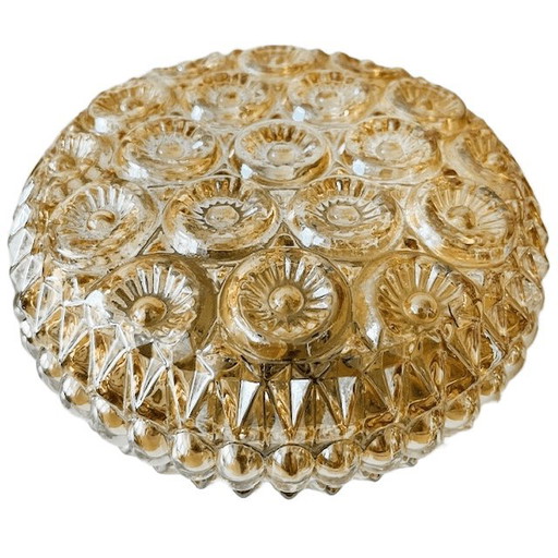 Deckenleuchte im Mid-Century-Stil, bernsteinfarbene Karnevals-Deckenleuchte aus den 1960er Jahren