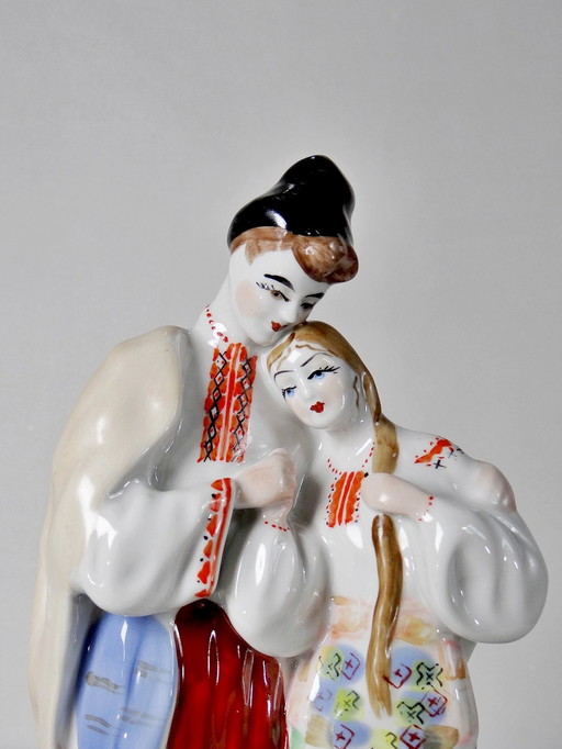 "Nuit De Mai" Couple D'Amoureux Large Subject Vintage Ukrainian Hand-Painted Porcelain