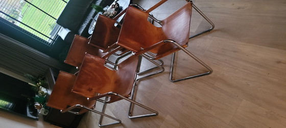 Image 1 of Linea Veam 5 X Cognac Leten  Stoelen. 