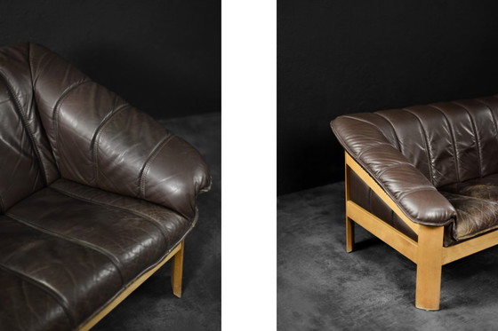Image 1 of Vintage Mid-Century Danish Modern Brown Leather 2-Seater Sofa, 1970s