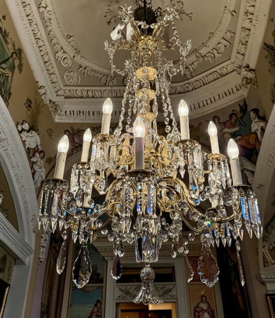 Antique French crystal chandelier ca. 1870 – Richly gilded & cut crystal – 120 × 80 cm✨ – Gold (photo 6 of 14)