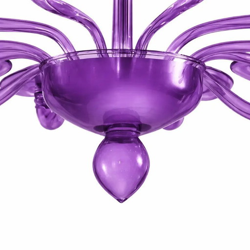 Lámpara de araña italiana contemporánea de cristal de Murano violeta