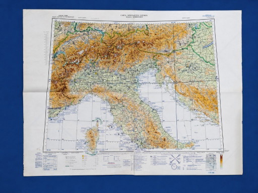 Pair of Italian Military Aeronautical Maps from 1962, North and South Sheets, Large Vintage Geographical Maps