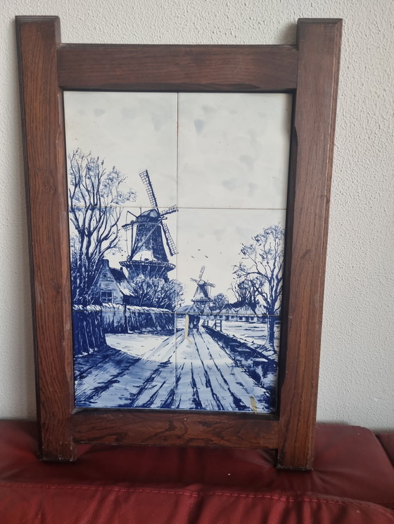 Image 1 of Paisaje azul de Delft con molino