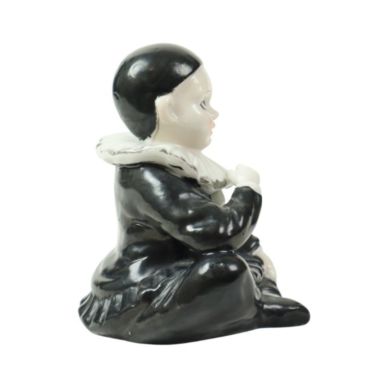 Figurine Pierrot Porcelaine Avec Boîte Musicale - Fait Main XXe - France - 22 Cm