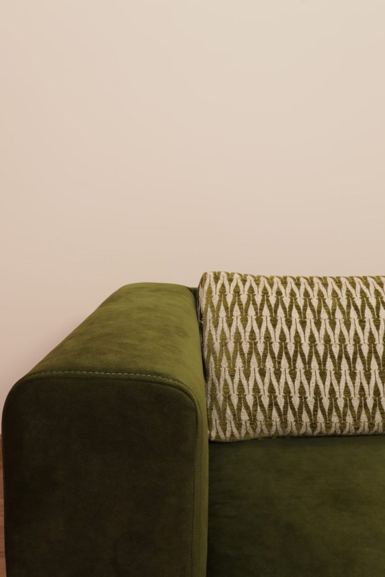 Image 1 of Vintage sofa 2 places deep olive green modern design 