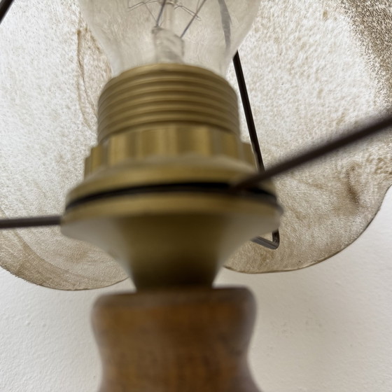 Image 1 of Vintage Brutalist Glass Table Lamp with Solid Oak Wooden Base, 1970s