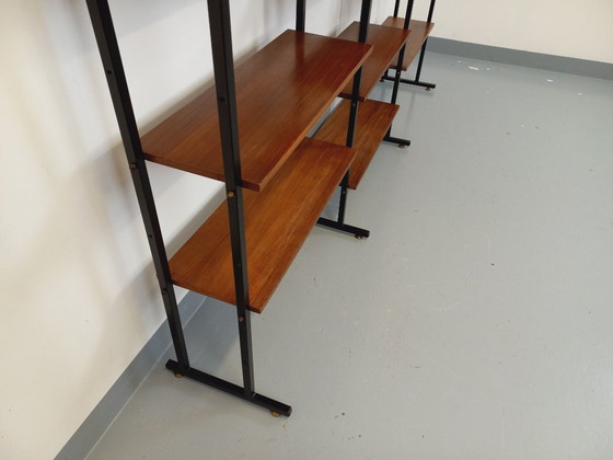 Image 1 of Vintage Italian triple modular bookcase in teak and metal from the 1960s