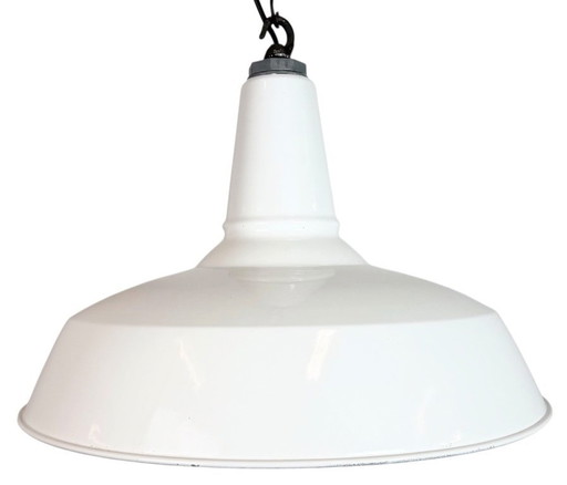 Industriële hanglamp van wit emaille van Benjamin USA, jaren 60.