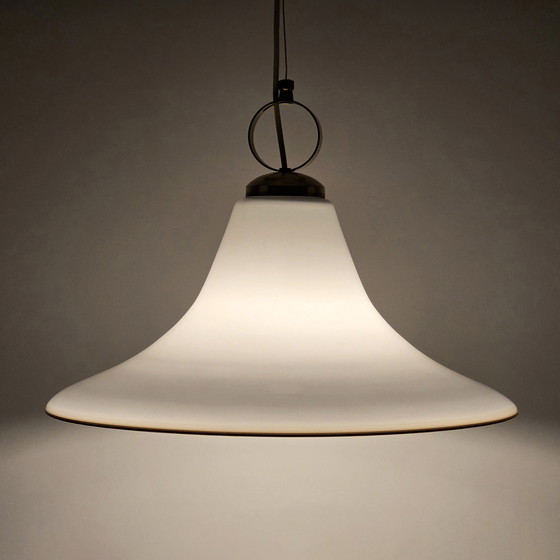 Image 1 of Vintage 1970S Sölken Leuchten Opaline Glass Suspension Lamp.