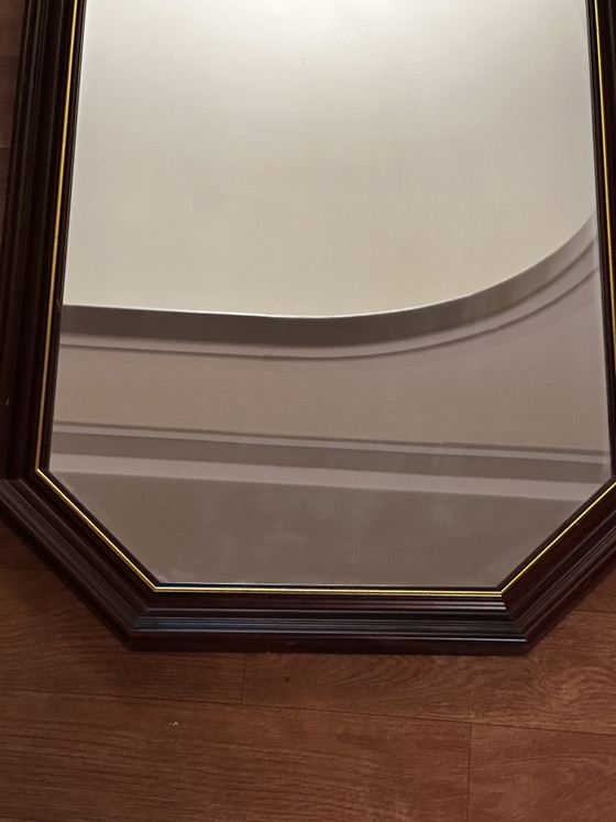 Vintage octagonal mirror in stained wood with a gold trim – 68 × 47.5 cm – Molduras Hergon, Glass (photo 4 of 15)