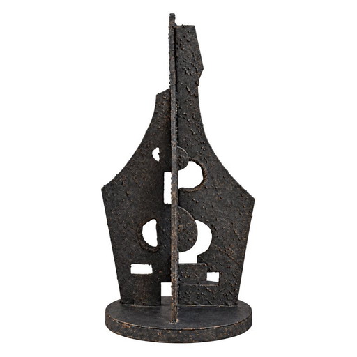 Sculpture Abstraite En Métal Noir – Style Brutaliste – 39 Cm