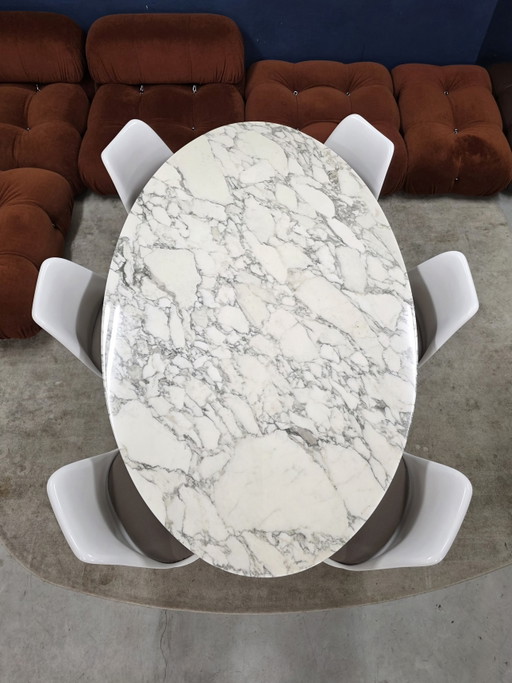 Tavolo ovale Knoll Studio + sedie Tulip Knoll (nuove) – eetkamerset, Aluminium, Marble