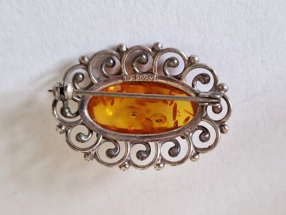 Hermann Siersbøl Denmark - Broche en argent avec ambre - Marquée – Objets déco, Silver (photo 3 of 5)