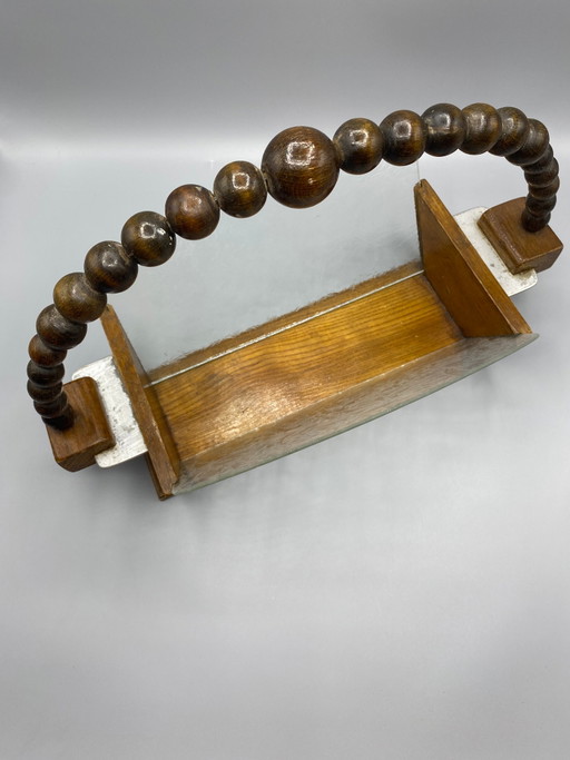 Large Art Deco letter holder in turned wood and textured glass – decoratieve objecten, Metal (photo 2 of 7)