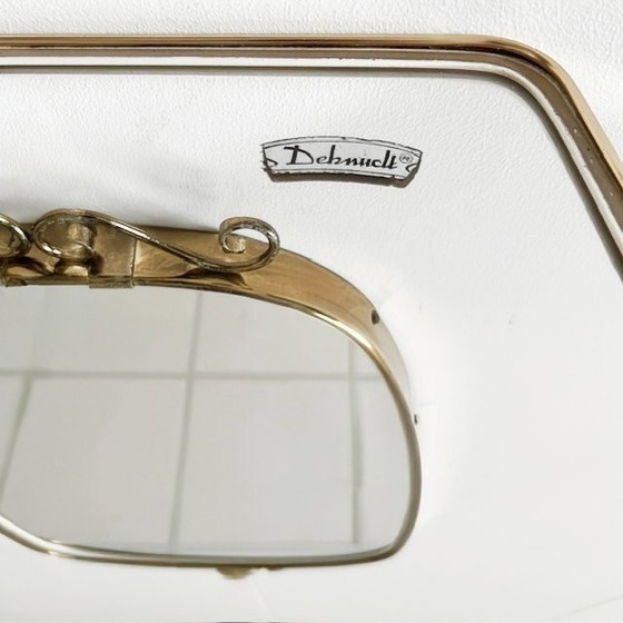 Image 1 of Vintage mid-century DeKnudt wandspiegel en wandconsole messing asymmetrisch acanthus 1960's