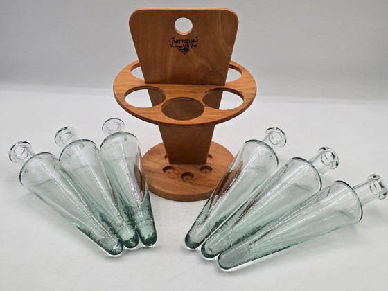 Image 1 of Holzhalter mit 6 konischen, mundgeblasenen Flaschen, Design
