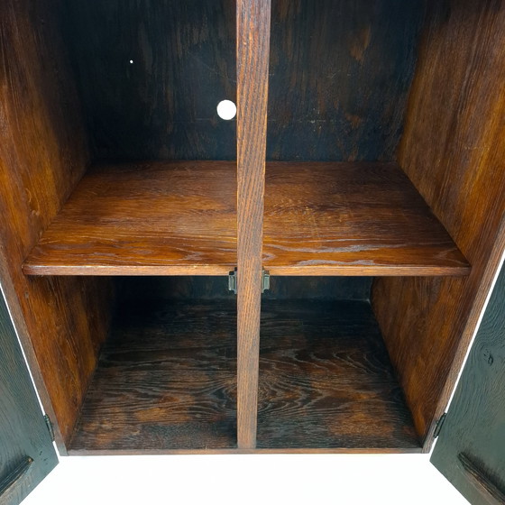 Image 1 of Vintage Art Deco style sideboard with rough dark brown wood