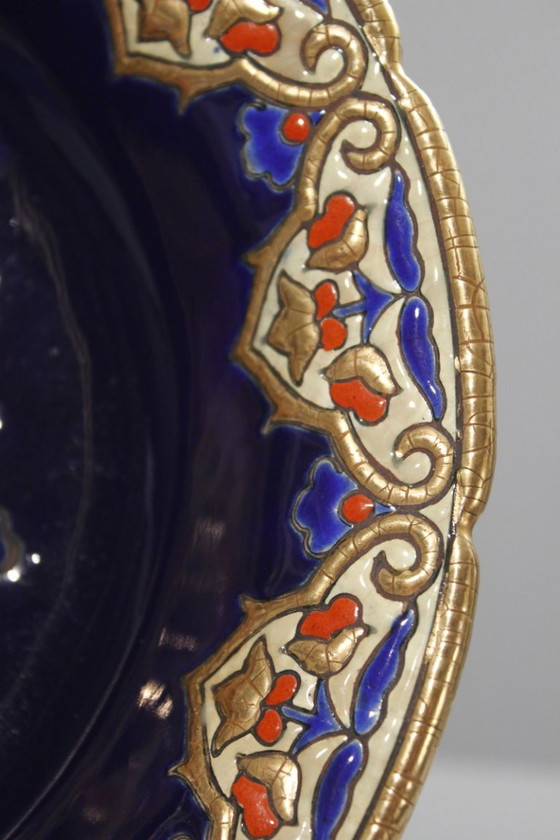 Image 1 of Coupe sur pied émaux de Longwy Renaissance décor Maurice Paul Chevallier