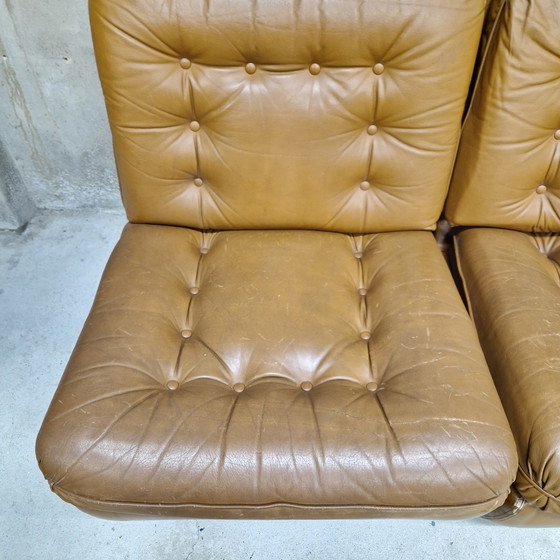 Image 1 of Elementen bank 2 fauteuils jaren 60 leren tweezitsbank 