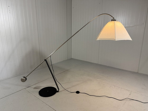 Image 1 of Fishing Rod Floor Lamp with Umbrella Lampshade 1970-80's